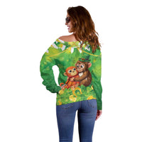 Punch The Monkey St Patrick’s Day Off Shoulder Sweater Lucky Baby Monkey