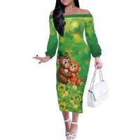 Punch The Monkey St Patrick’s Day Off The Shoulder Long Sleeve Dress Lucky Baby Monkey
