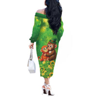 Punch The Monkey St Patrick’s Day Off The Shoulder Long Sleeve Dress Lucky Baby Monkey