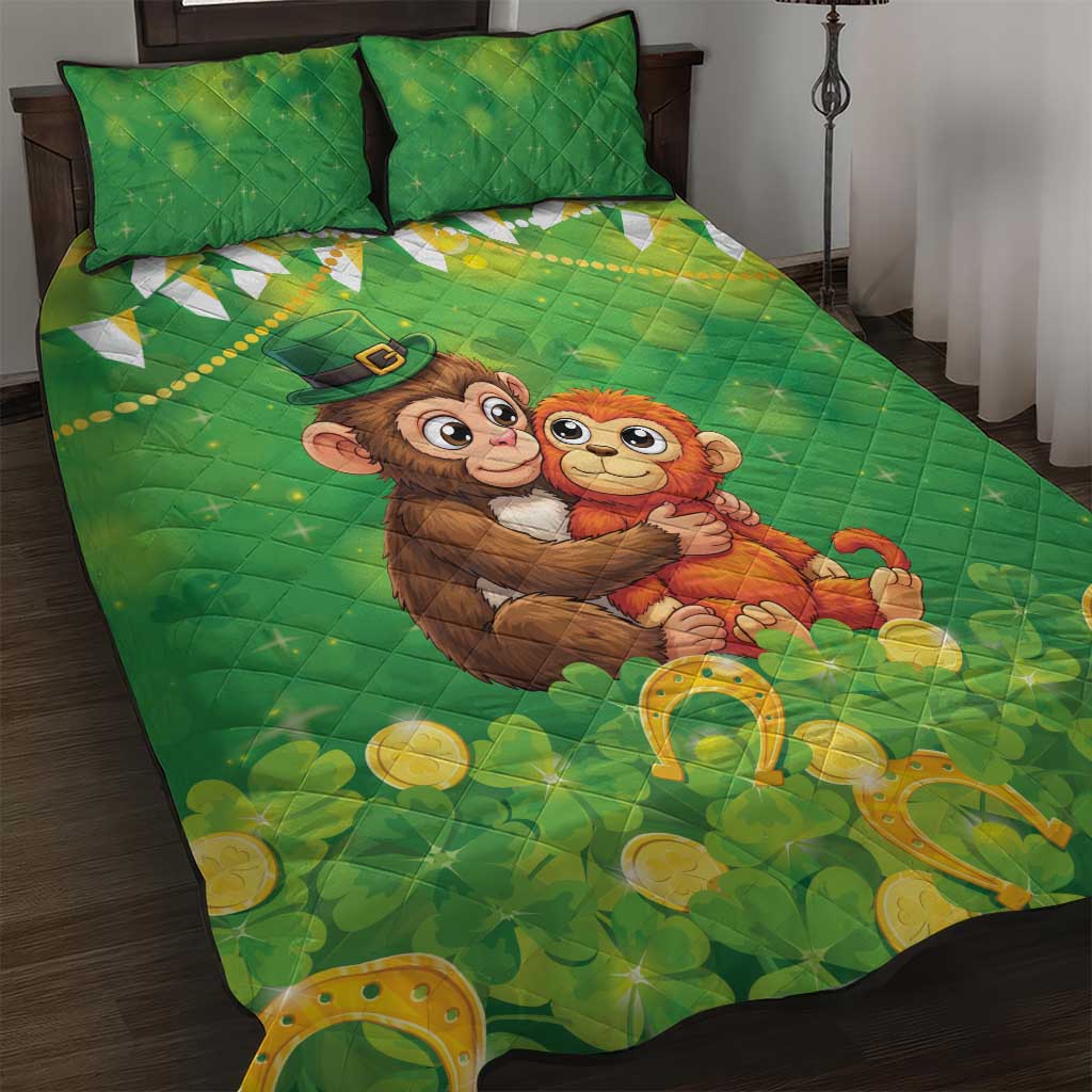 Punch The Monkey St Patrick’s Day Quilt Bed Set Lucky Baby Monkey