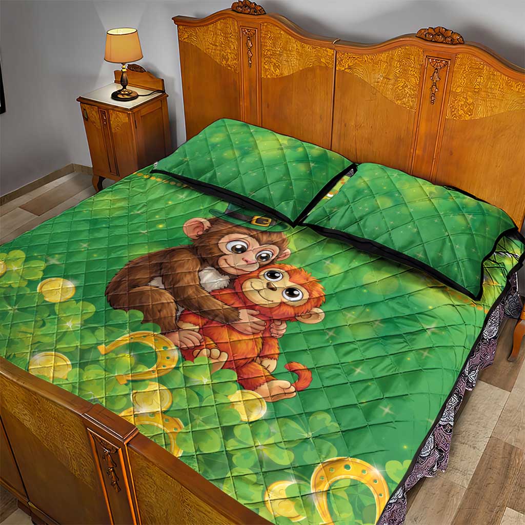 Punch The Monkey St Patrick’s Day Quilt Bed Set Lucky Baby Monkey