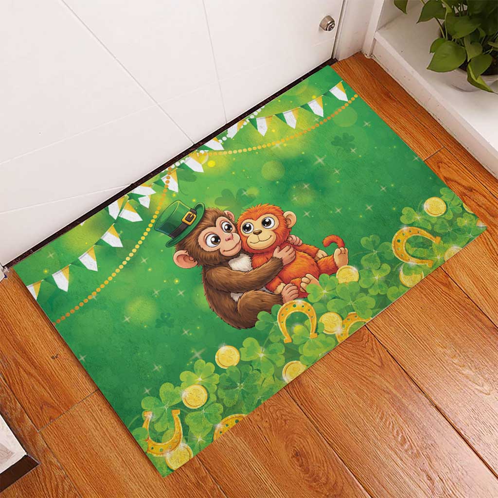 Punch The Monkey St Patrick’s Day Rubber Doormat Lucky Baby Monkey