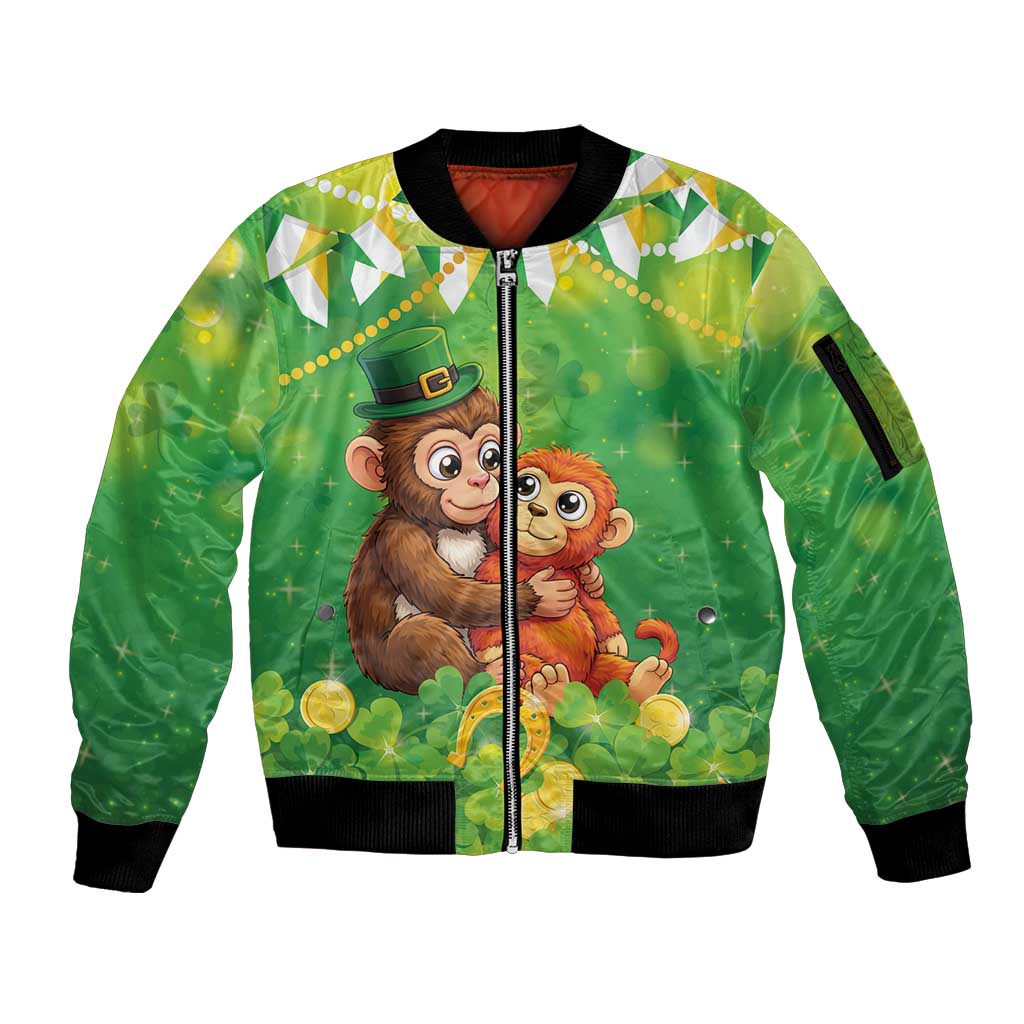 Punch The Monkey St Patrick’s Day Sleeve Zip Bomber Jacket Lucky Baby Monkey