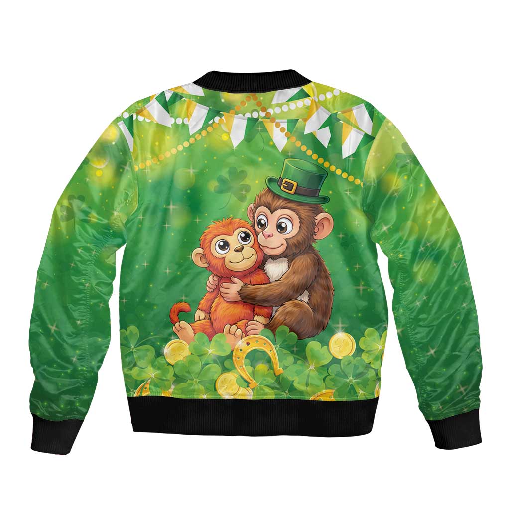 Punch The Monkey St Patrick’s Day Sleeve Zip Bomber Jacket Lucky Baby Monkey