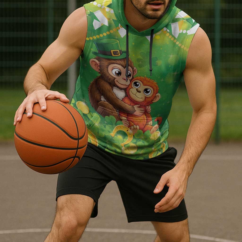 Punch The Monkey St Patrick’s Day Sleeveless Hoodie Lucky Baby Monkey