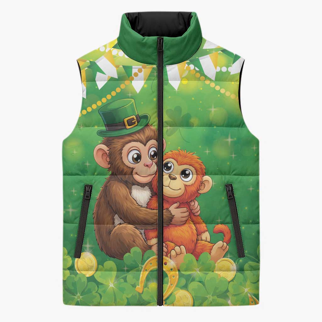Punch The Monkey St Patrick’s Day Sleeveless Puffer Jacket Lucky Baby Monkey