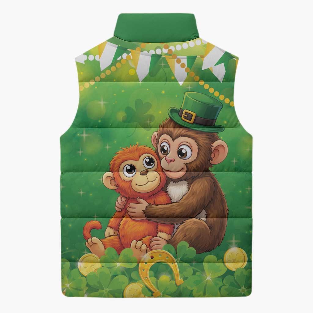 Punch The Monkey St Patrick’s Day Sleeveless Puffer Jacket Lucky Baby Monkey