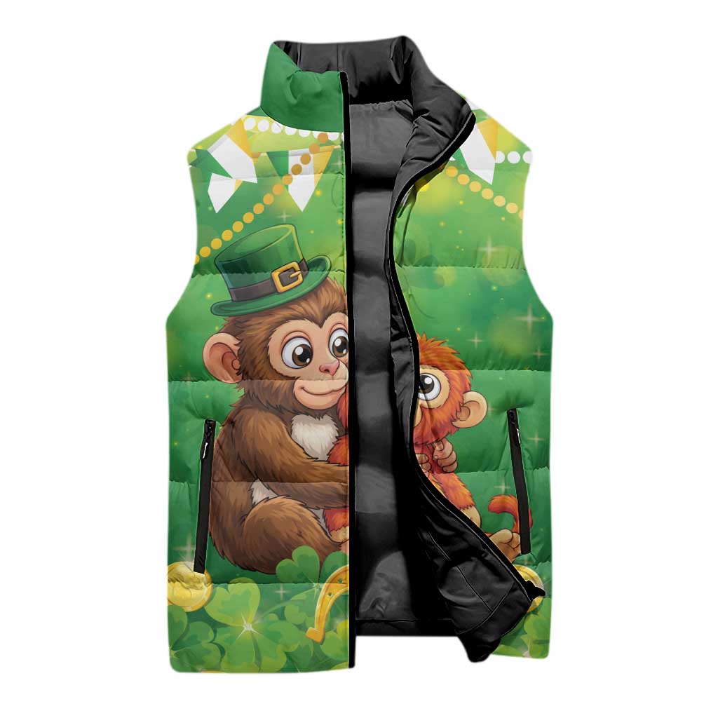Punch The Monkey St Patrick’s Day Sleeveless Puffer Jacket Lucky Baby Monkey
