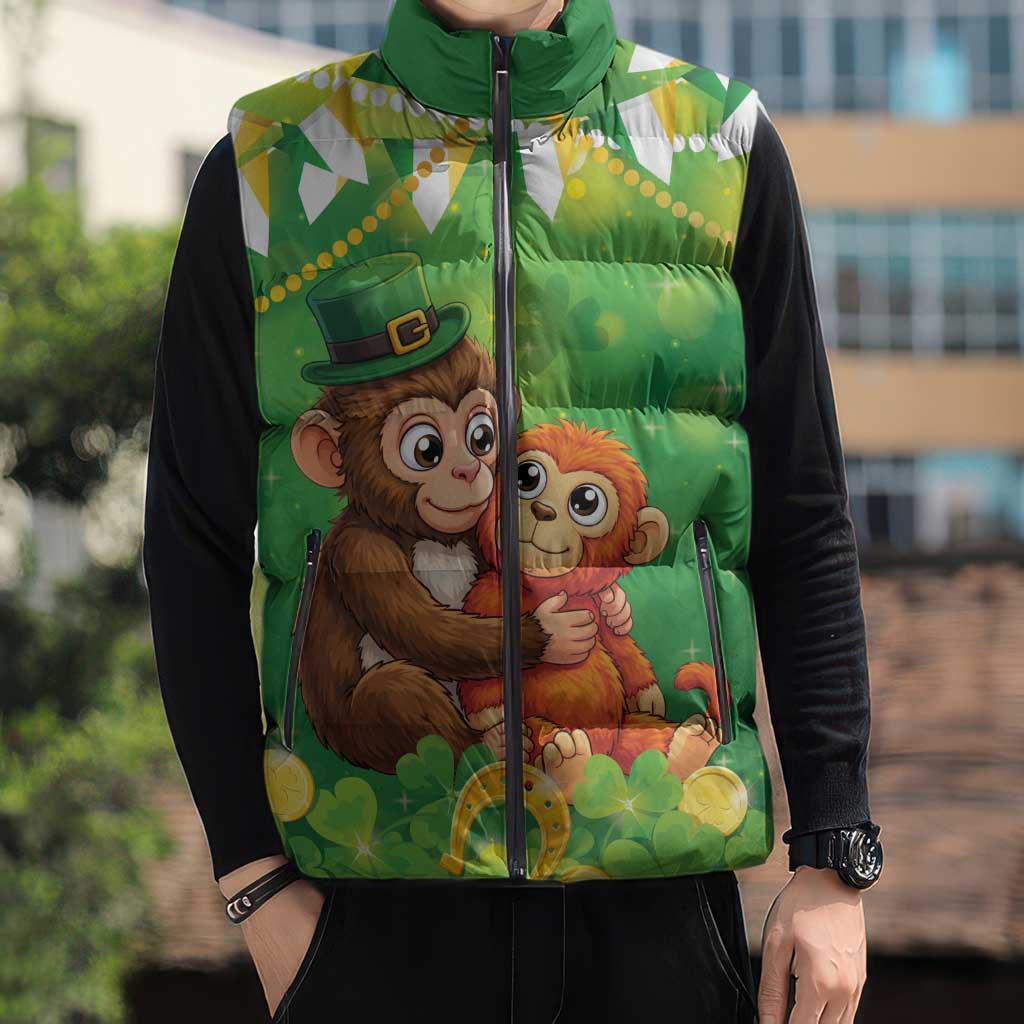 Punch The Monkey St Patrick’s Day Sleeveless Puffer Jacket Lucky Baby Monkey