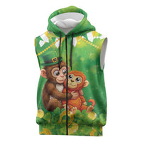 Punch The Monkey St Patrick’s Day Sleeveless Zip Hoodie Lucky Baby Monkey