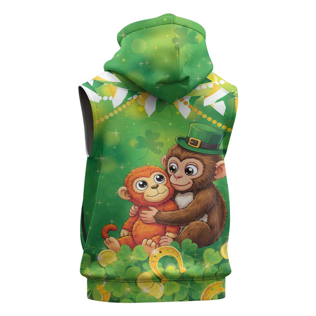 Punch The Monkey St Patrick’s Day Sleeveless Zip Hoodie Lucky Baby Monkey