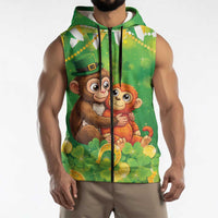 Punch The Monkey St Patrick’s Day Sleeveless Zip Hoodie Lucky Baby Monkey