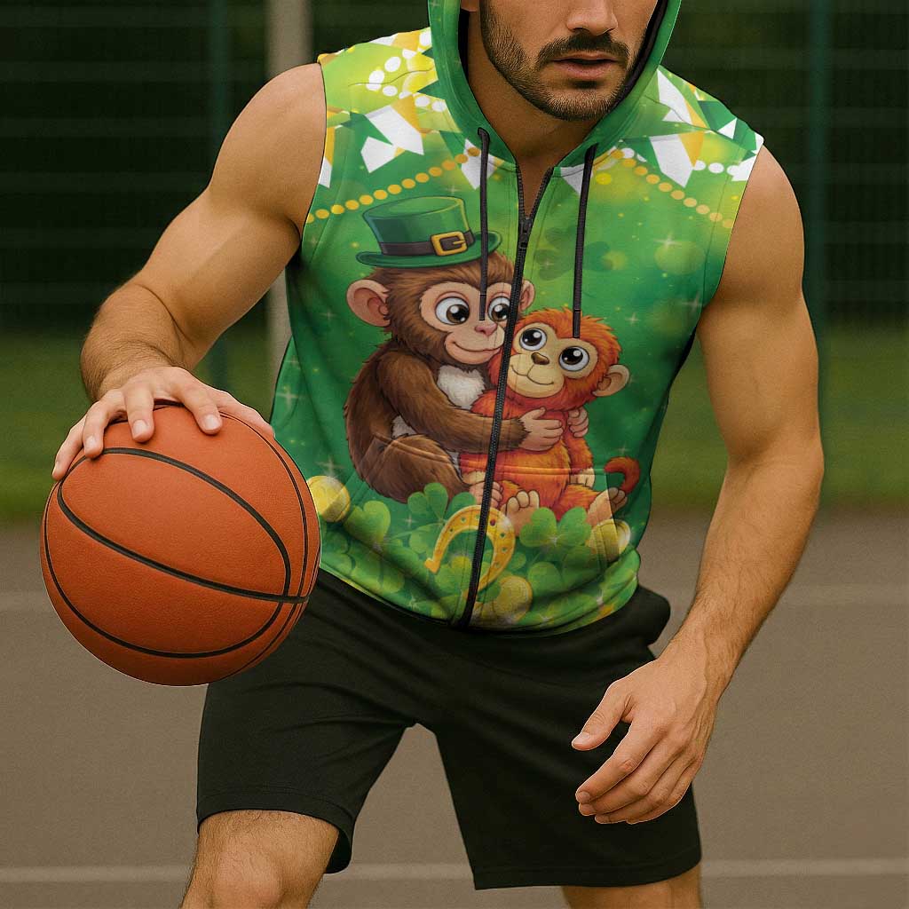 Punch The Monkey St Patrick’s Day Sleeveless Zip Hoodie Lucky Baby Monkey