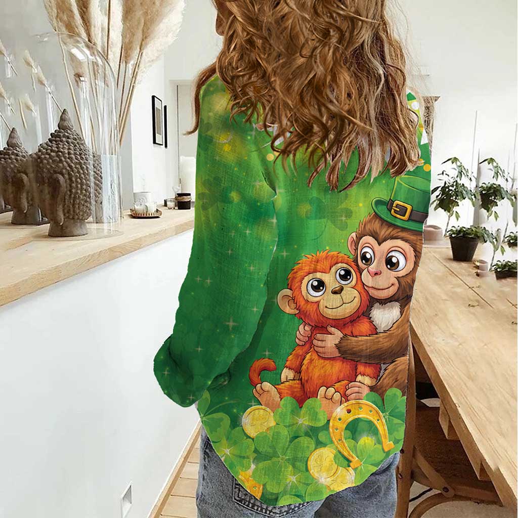 Punch The Monkey St Patrick’s Day Women Casual Shirt Lucky Baby Monkey