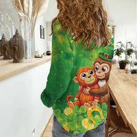 Punch The Monkey St Patrick’s Day Women Casual Shirt Lucky Baby Monkey