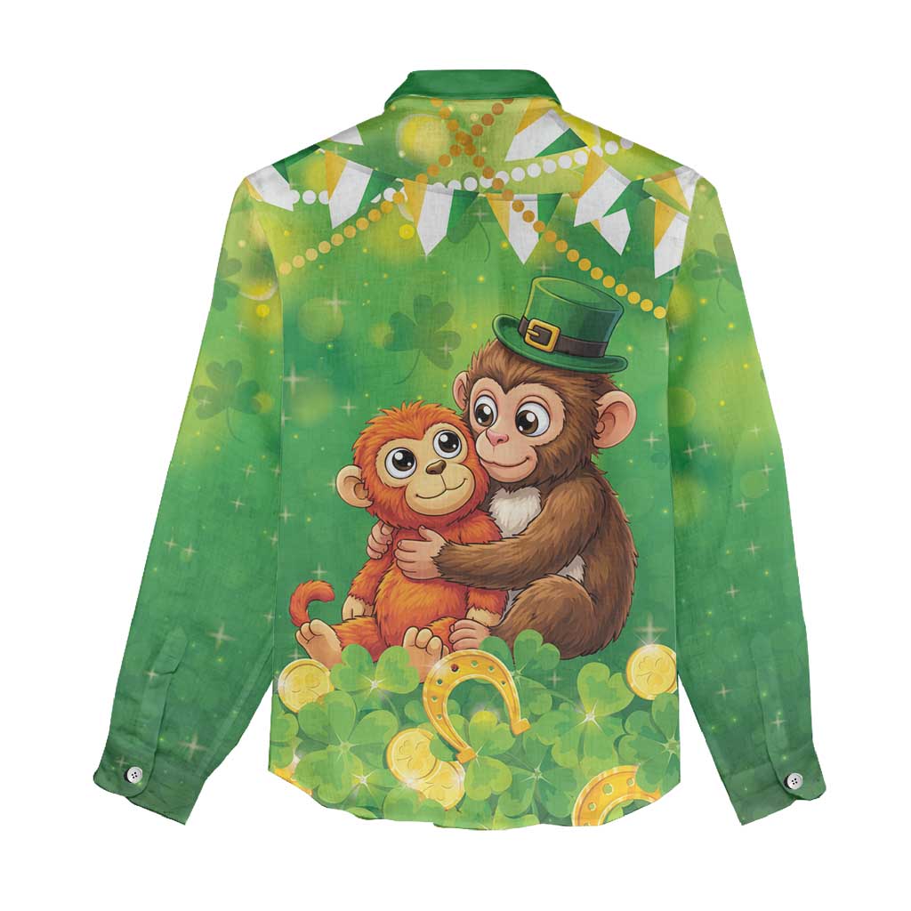 Punch The Monkey St Patrick’s Day Women Casual Shirt Lucky Baby Monkey