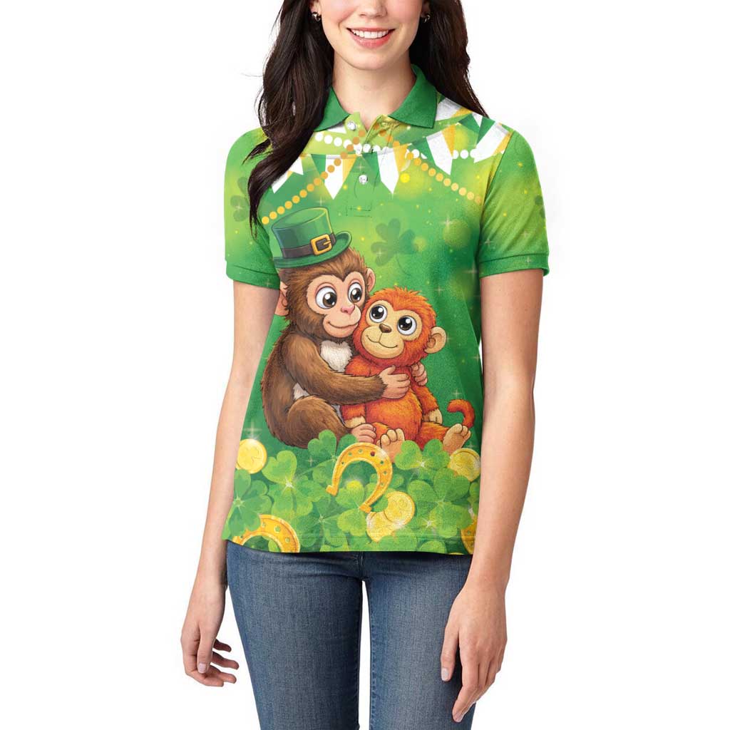Punch The Monkey St Patrick’s Day Women Polo Shirt Lucky Baby Monkey