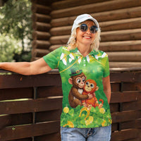 Punch The Monkey St Patrick’s Day Women Polo Shirt Lucky Baby Monkey