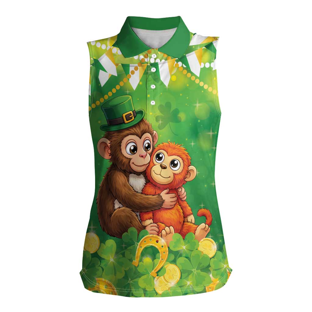 Punch The Monkey St Patrick’s Day Women Sleeveless Polo Shirt Lucky Baby Monkey