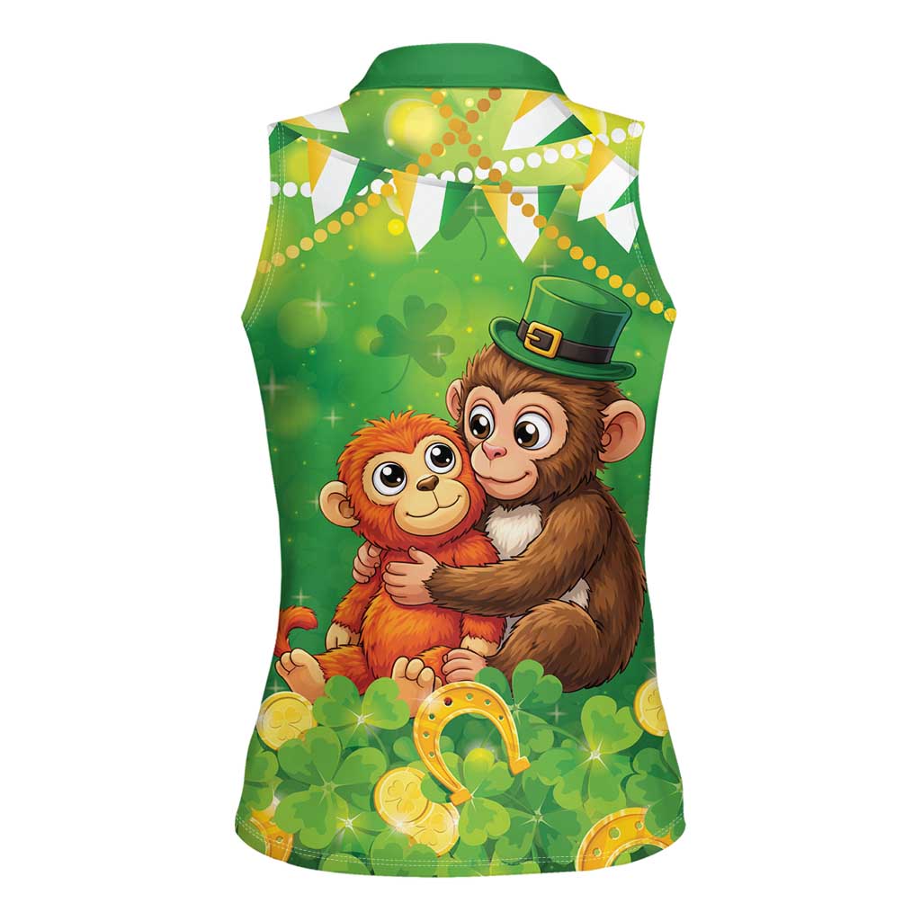 Punch The Monkey St Patrick’s Day Women Sleeveless Polo Shirt Lucky Baby Monkey