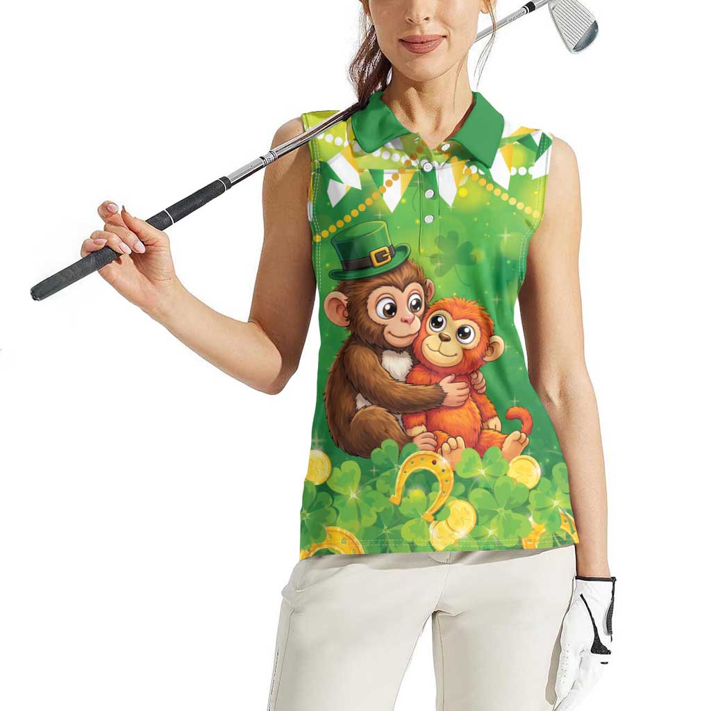 Punch The Monkey St Patrick’s Day Women Sleeveless Polo Shirt Lucky Baby Monkey