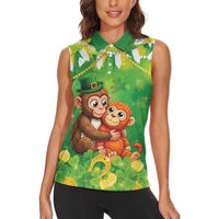 Punch The Monkey St Patrick’s Day Women Sleeveless Polo Shirt Lucky Baby Monkey