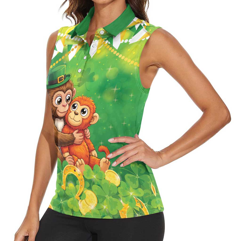 Punch The Monkey St Patrick’s Day Women Sleeveless Polo Shirt Lucky Baby Monkey