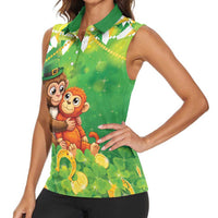 Punch The Monkey St Patrick’s Day Women Sleeveless Polo Shirt Lucky Baby Monkey