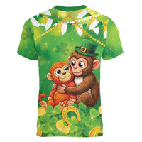 Punch The Monkey St Patrick’s Day Women V-Neck T-Shirt Lucky Baby Monkey