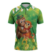 Punch The Monkey St Patrick’s Day Zipper Polo Shirt Lucky Baby Monkey