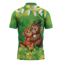 Punch The Monkey St Patrick’s Day Zipper Polo Shirt Lucky Baby Monkey