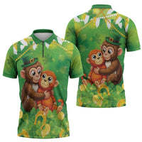 Punch The Monkey St Patrick’s Day Zipper Polo Shirt Lucky Baby Monkey