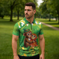 Punch The Monkey St Patrick’s Day Zipper Polo Shirt Lucky Baby Monkey
