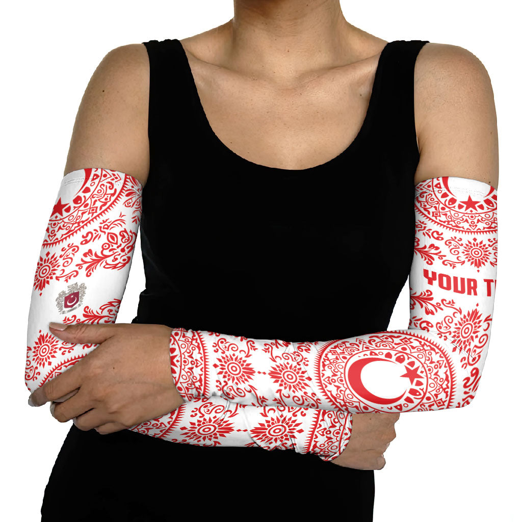 Custom World Football 2026 Turkey Arm Sleeves Crescent Stars Ottoman Baroque Red Version