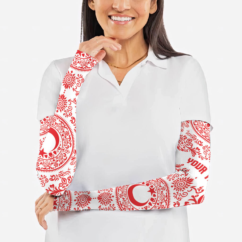 Custom World Football 2026 Turkey Arm Sleeves Crescent Stars Ottoman Baroque Red Version