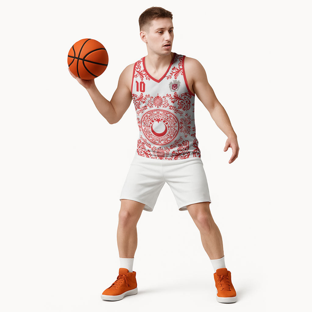 Custom World Football 2026 Turkey Basketball Jersey Crescent Stars Ottoman Baroque Red Version