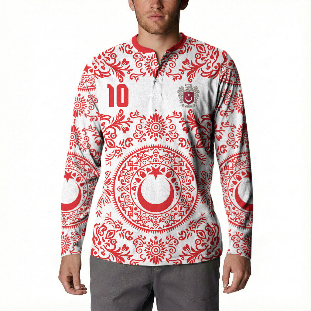 Custom World Football 2026 Turkey Button Sweatshirt Crescent Stars Ottoman Baroque Red Version