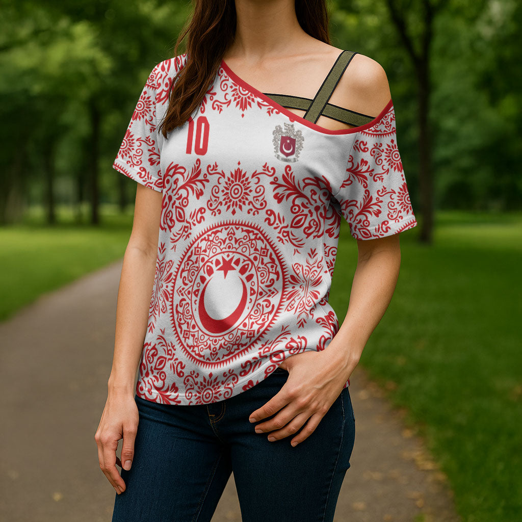 Custom World Football 2026 Turkey Cross Shoulder Shirt Crescent Stars Ottoman Baroque Red Version