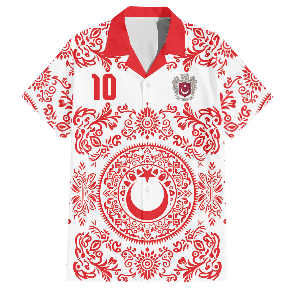 Custom World Football 2026 Turkey Hawaiian Shirt Crescent Stars Ottoman Baroque Red Version