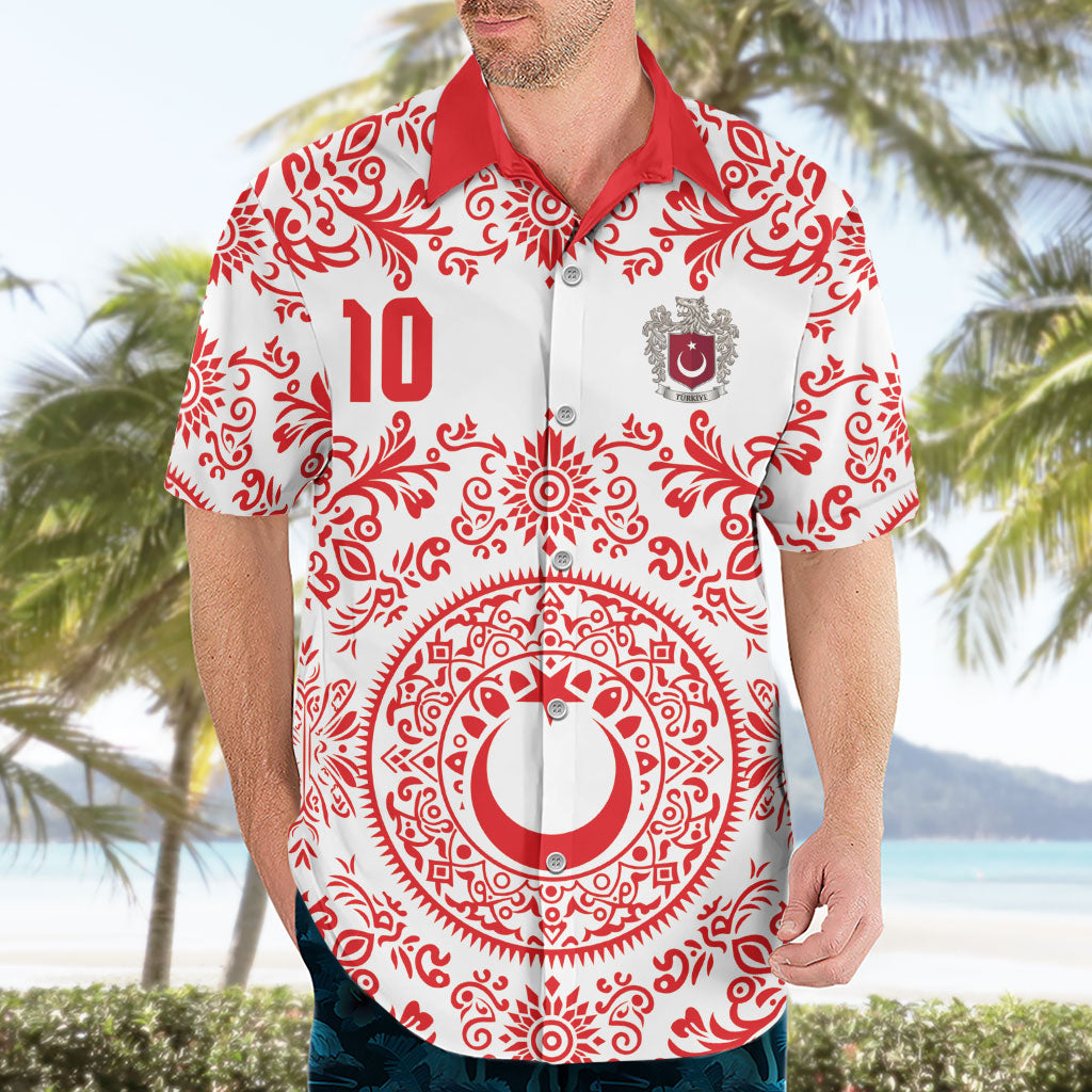 Custom World Football 2026 Turkey Hawaiian Shirt Crescent Stars Ottoman Baroque Red Version
