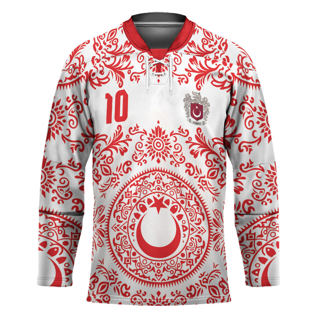 Custom World Football 2026 Turkey Hockey Jersey Crescent Stars Ottoman Baroque Red Version