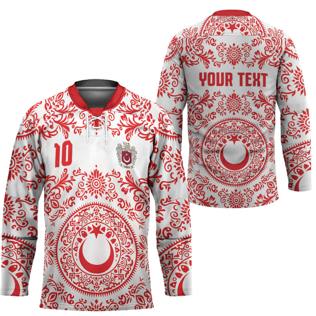Custom World Football 2026 Turkey Hockey Jersey Crescent Stars Ottoman Baroque Red Version