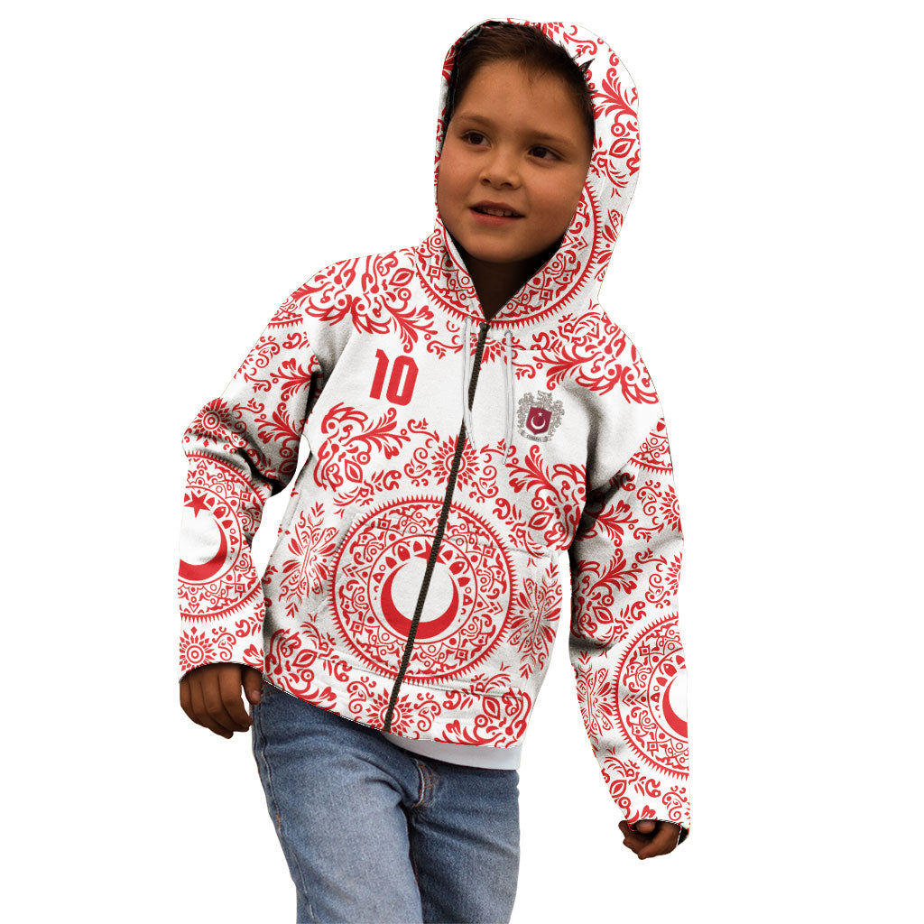 Custom World Football 2026 Turkey Kid Hoodie Crescent Stars Ottoman Baroque Red Version