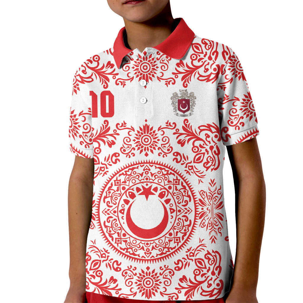 Custom World Football 2026 Turkey Kid Polo Shirt Crescent Stars Ottoman Baroque Red Version