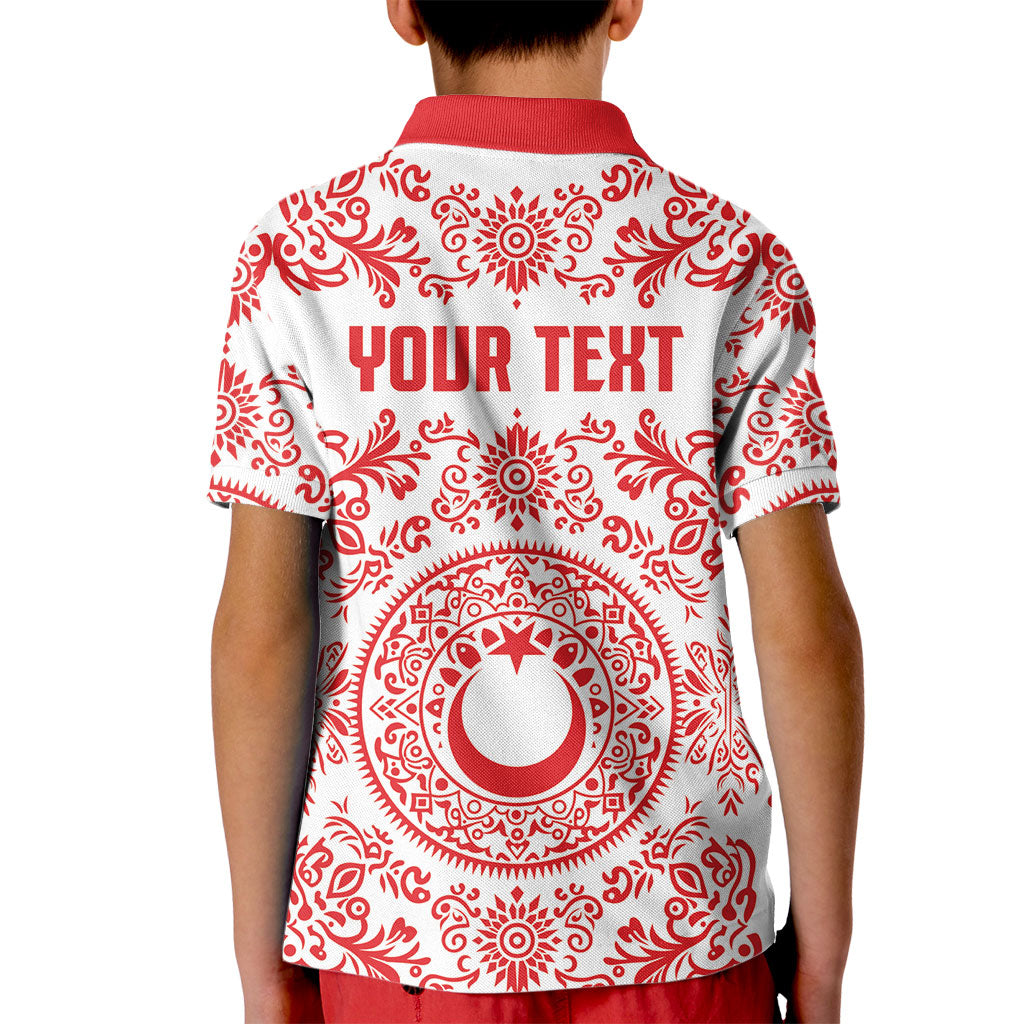Custom World Football 2026 Turkey Kid Polo Shirt Crescent Stars Ottoman Baroque Red Version