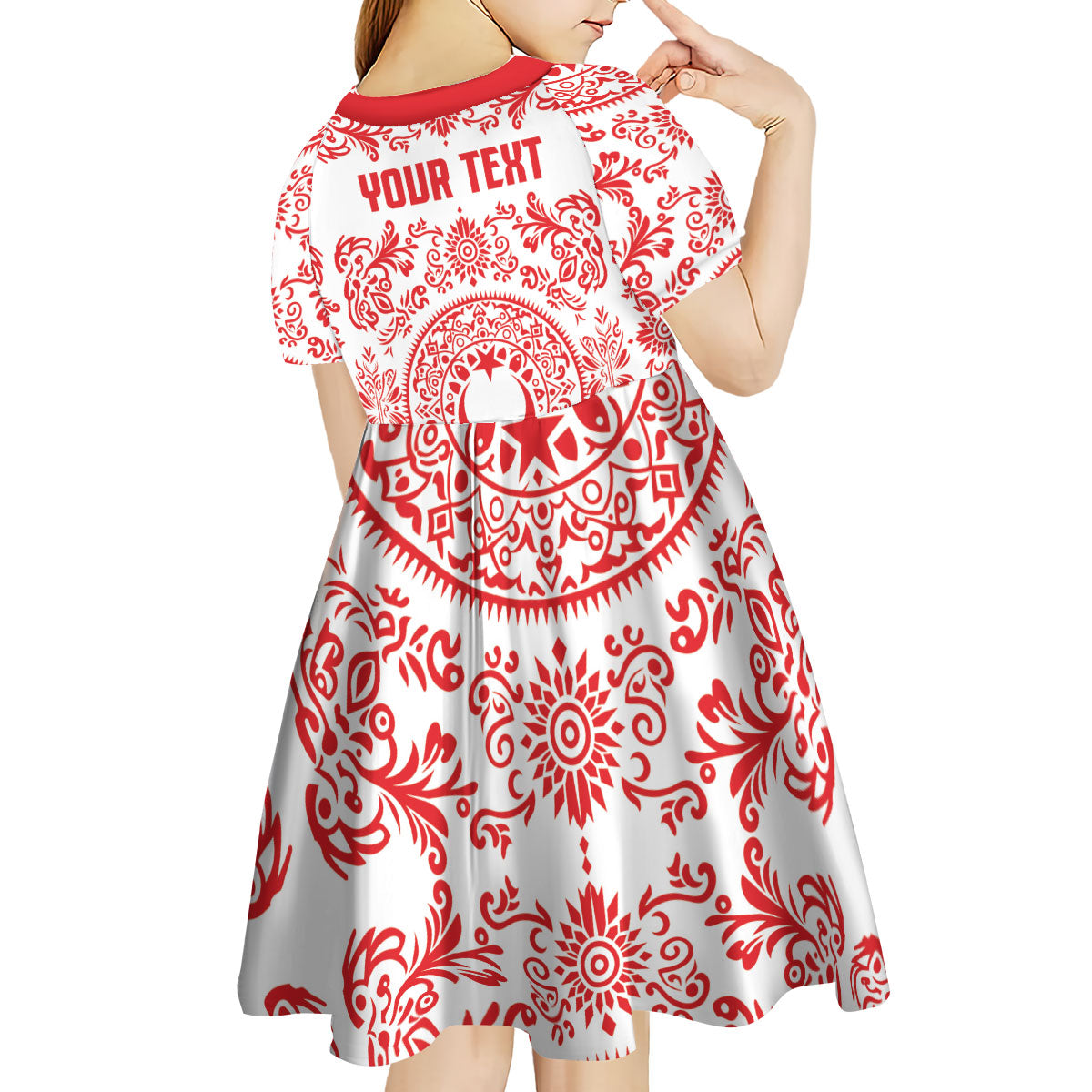 Custom World Football 2026 Turkey Kid Short Sleeve Dress Crescent Stars Ottoman Baroque Red Version