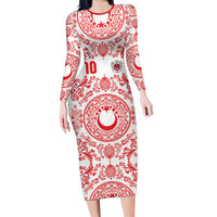 Custom World Football 2026 Turkey Long Sleeve Bodycon Dress Crescent Stars Ottoman Baroque Red Version