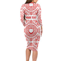 Custom World Football 2026 Turkey Long Sleeve Bodycon Dress Crescent Stars Ottoman Baroque Red Version