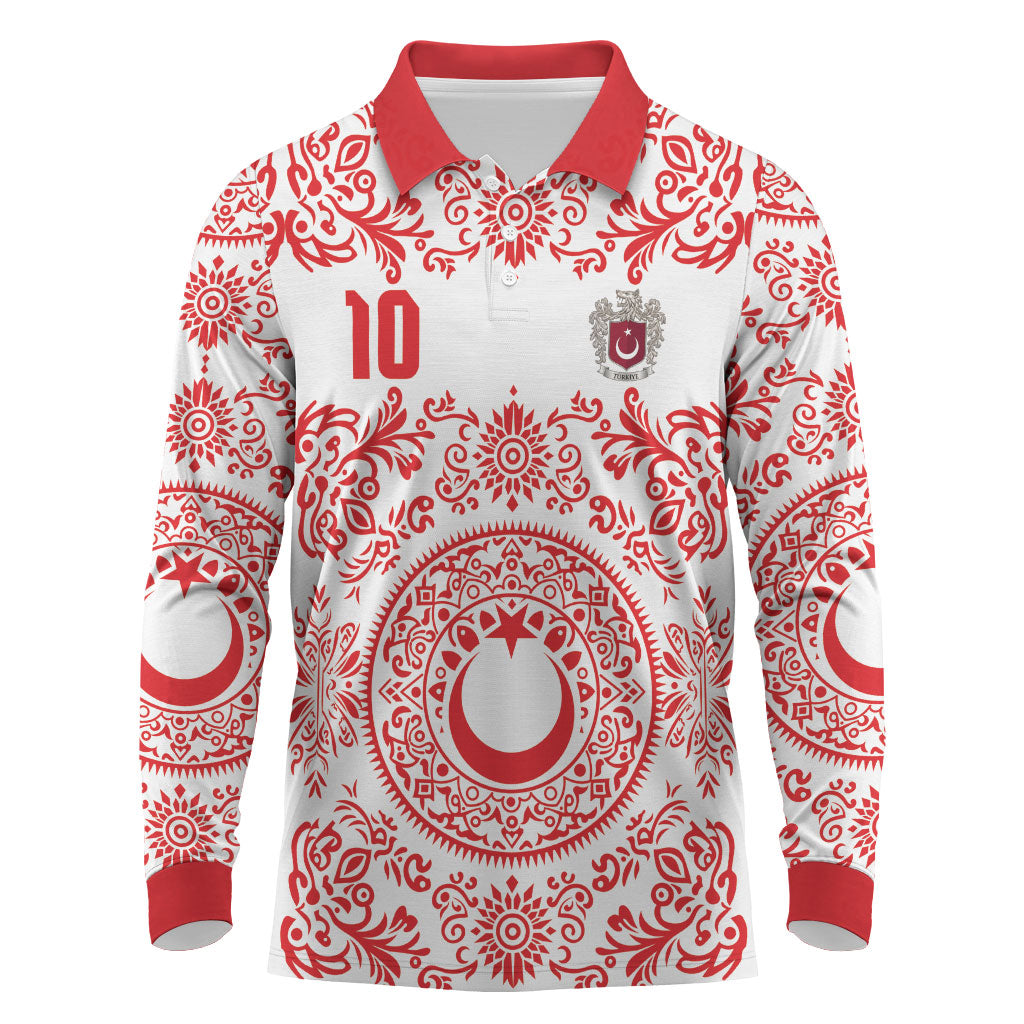 Custom World Football 2026 Turkey Long Sleeve Polo Shirt Crescent Stars Ottoman Baroque Red Version