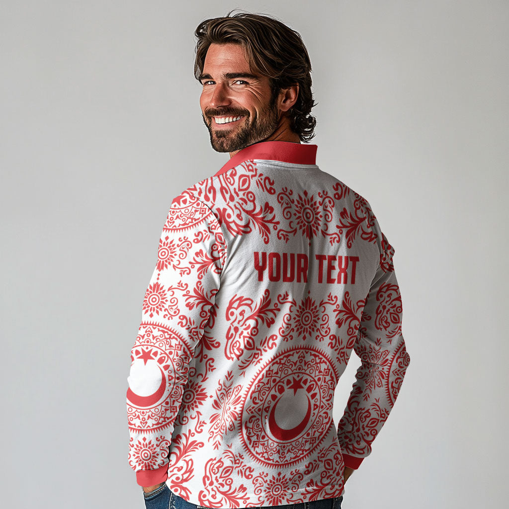 Custom World Football 2026 Turkey Long Sleeve Polo Shirt Crescent Stars Ottoman Baroque Red Version